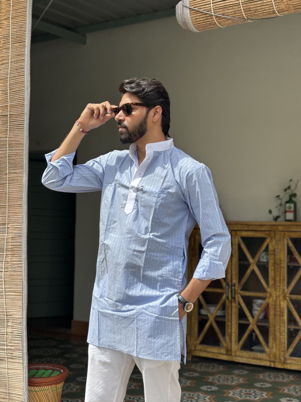 Light Blue Lining Long Kurta