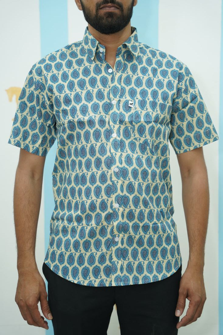 Light Blue Paisley Printed Shirt