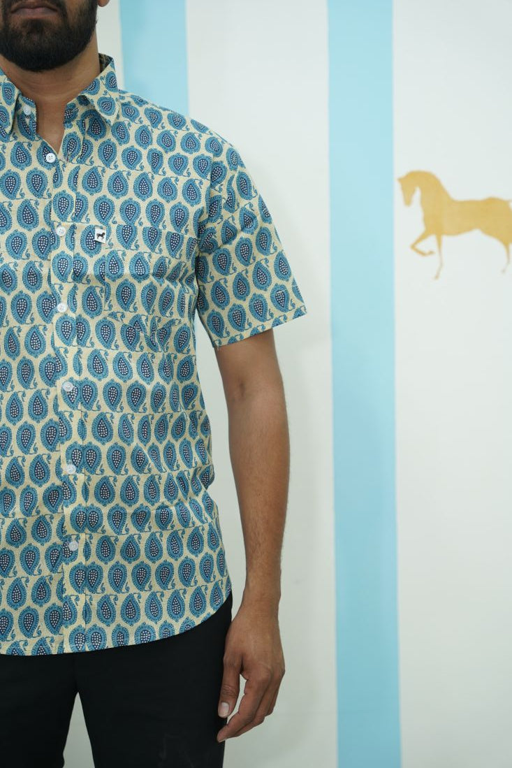 Light Blue Paisley Printed Shirt