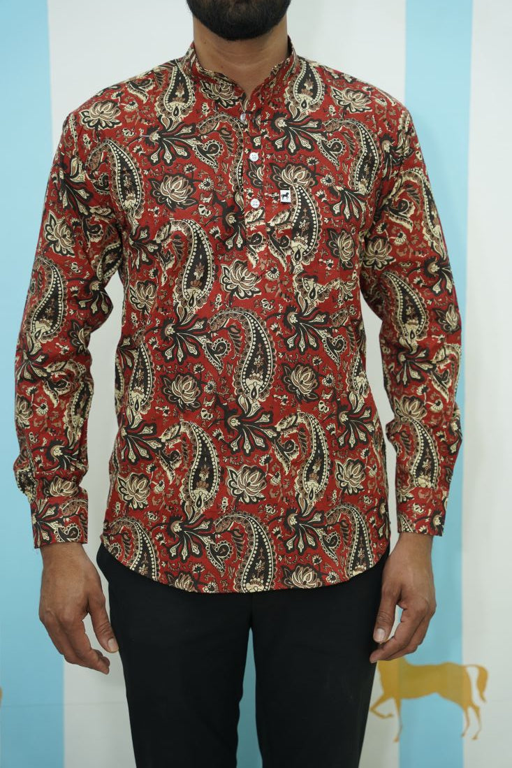 Maroon Paisley Printed Short Kurta