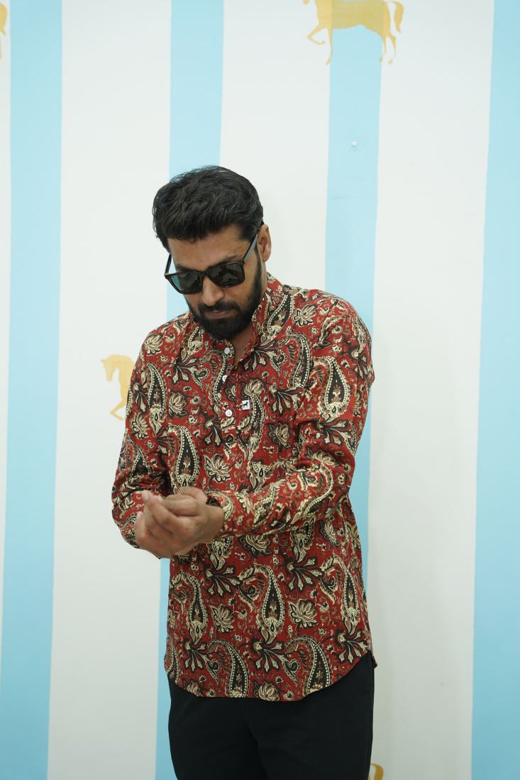 Maroon Paisley Printed Short Kurta