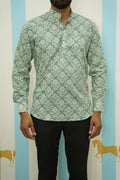 Mint Green Floral Jaal Printed Short Kurta