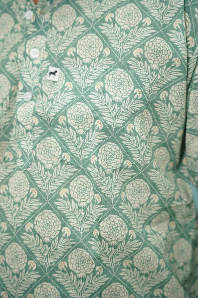 Mint Green Floral Jaal Printed Short Kurta