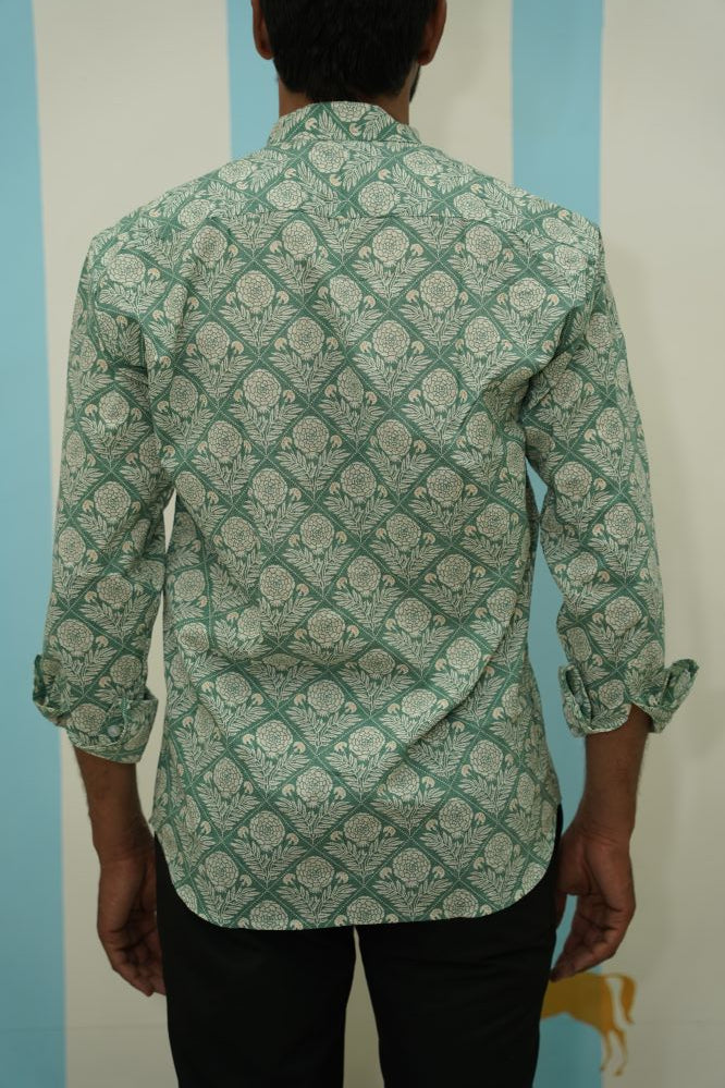 Mint Green Floral Jaal Printed Short Kurta