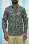 Navy Beige Paisley Printed Shirt