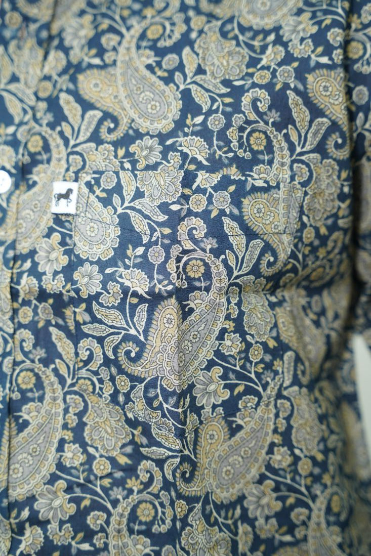 Navy Beige Paisley Printed Shirt