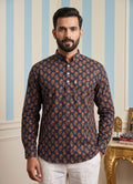 Navy Floral Printed Short Kurta