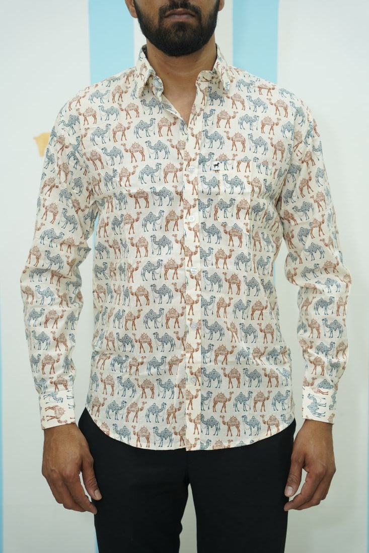 Off White Camel Printed Shirt