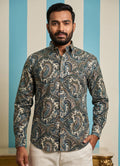 Off White Green Paisley Printed Shirt