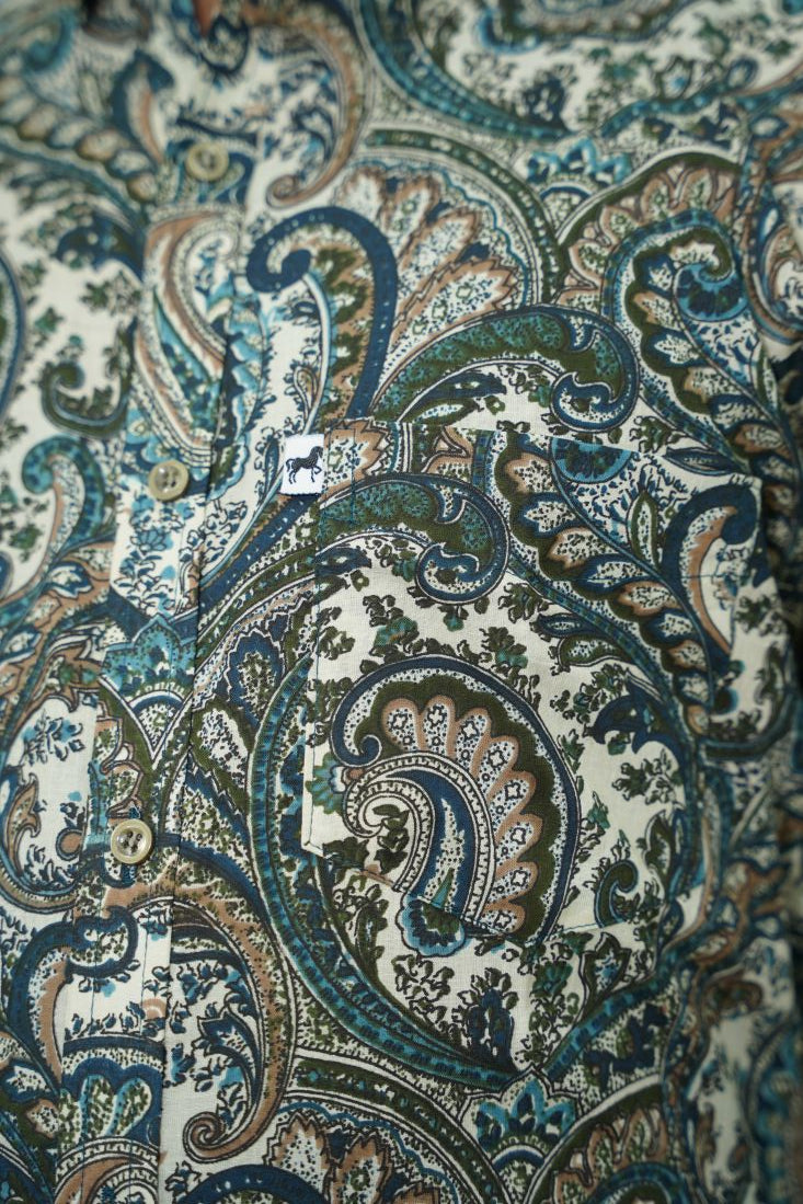 Off White Green Paisley Printed Shirt