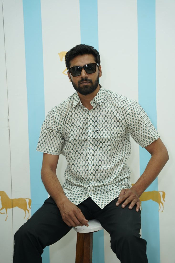 Off White Green Printed Shirt