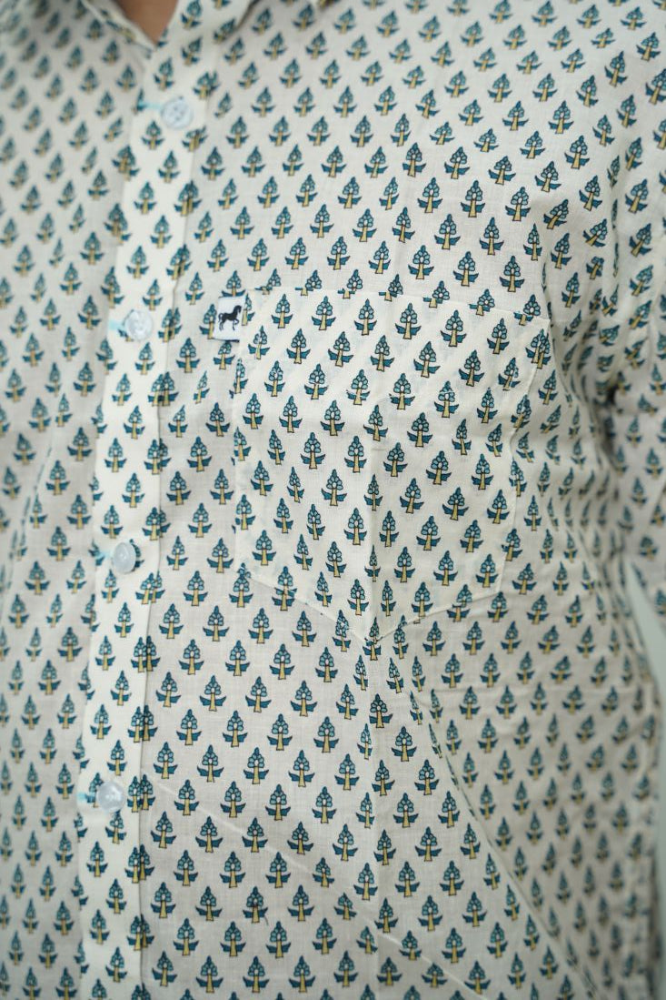 Off White Green Printed Shirt
