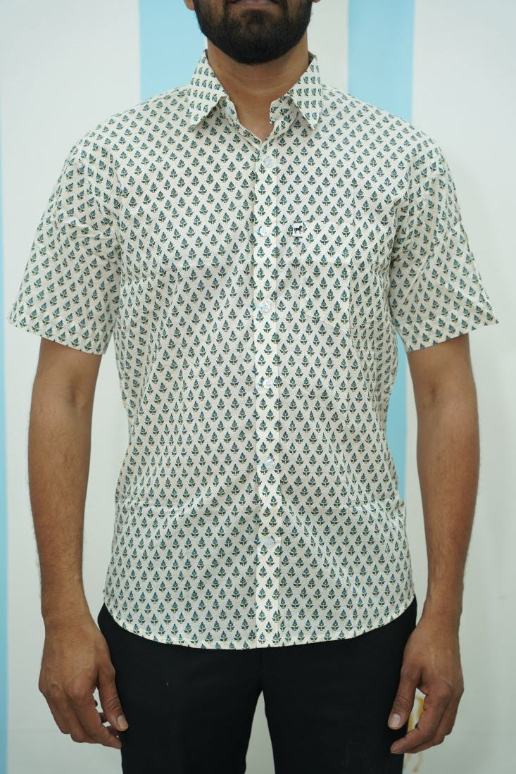 Off White Green Printed Shirt