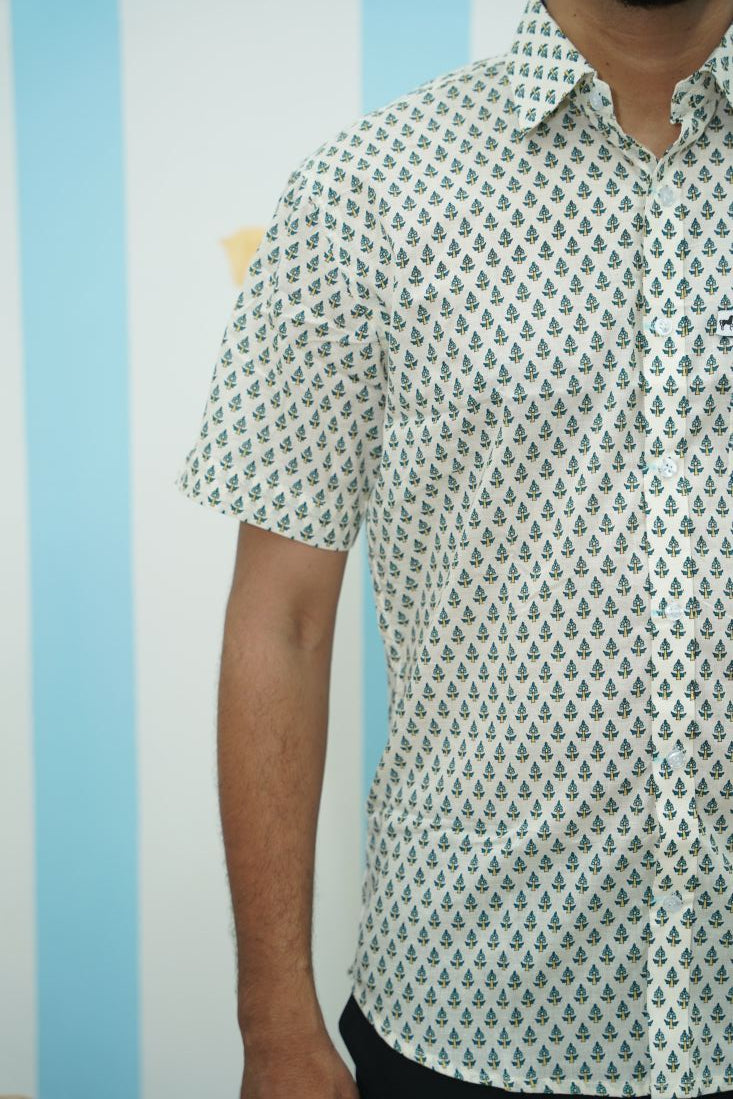 Off White Green Printed Shirt
