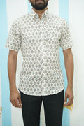 Off White Grey Buti Printed Shirt