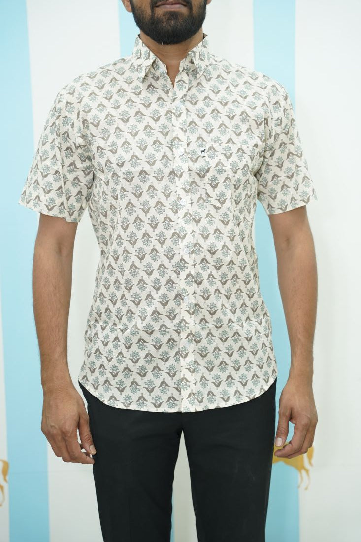 Off White Grey Buti Printed Shirt