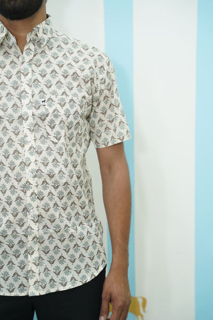 Off White Grey Buti Printed Shirt