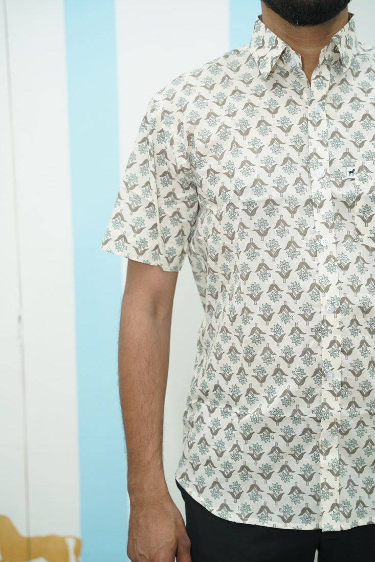 Off White Grey Buti Printed Shirt