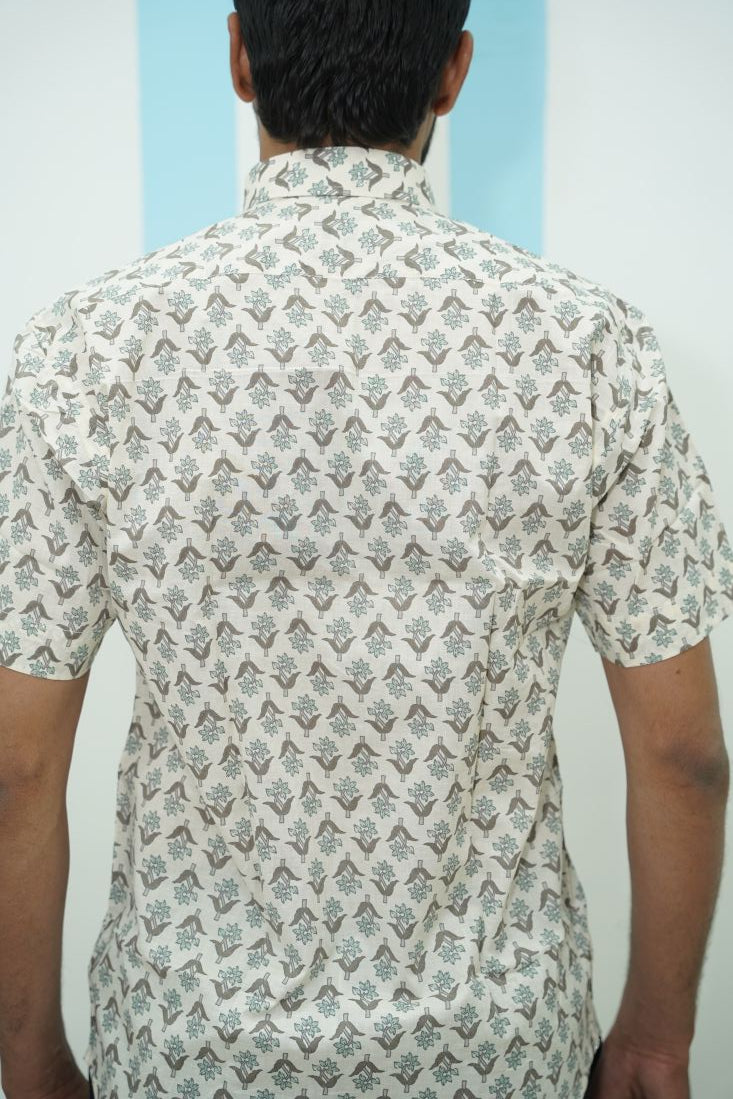 Off White Grey Buti Printed Shirt