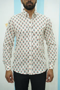 Off White Red Floral Printed Shirt