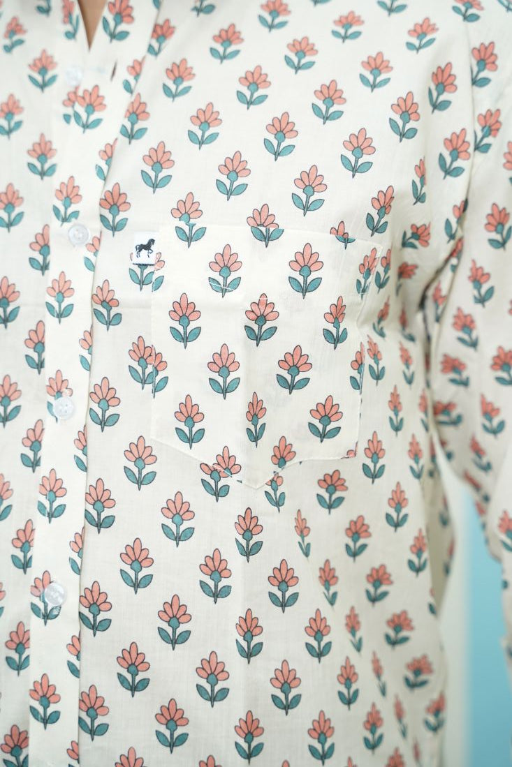 Off White Red Floral Printed Shirt