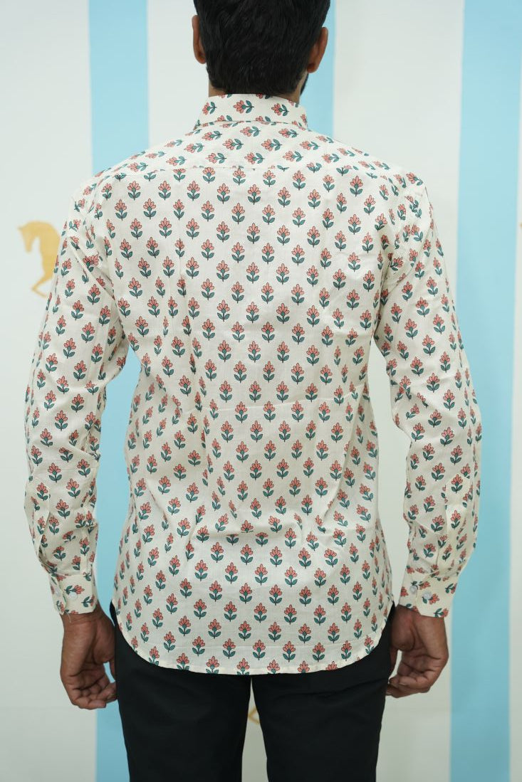 Off White Red Floral Printed Shirt