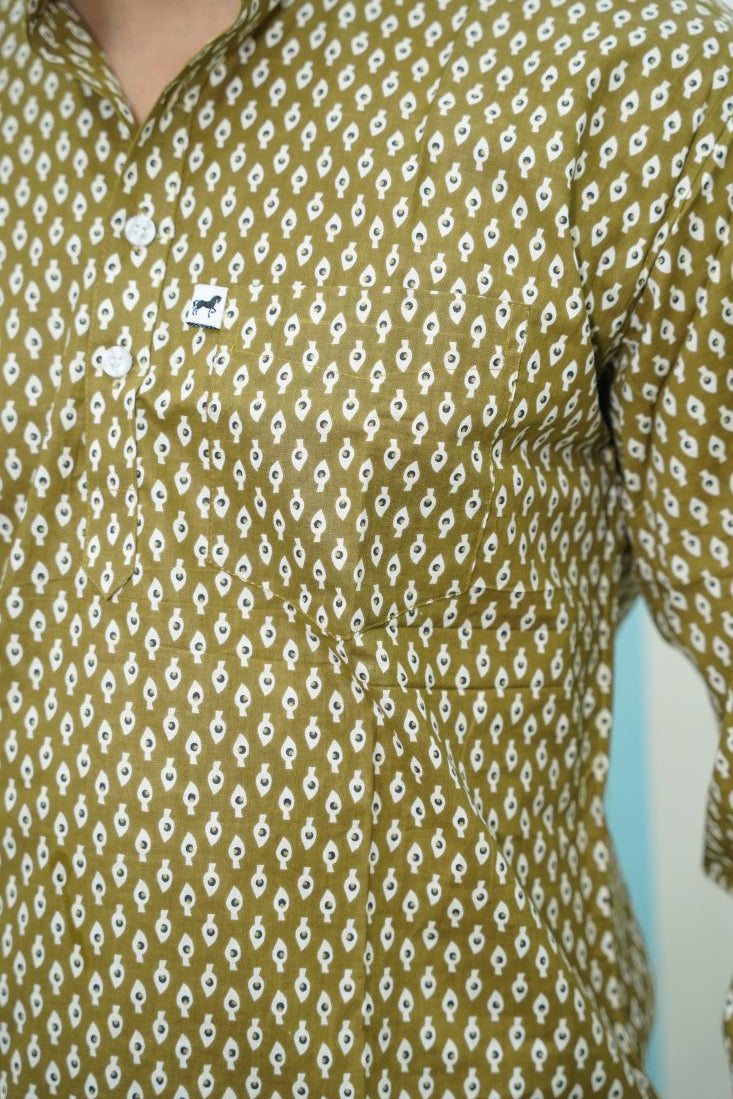 Olive Micro Buti Printed Short Kurta