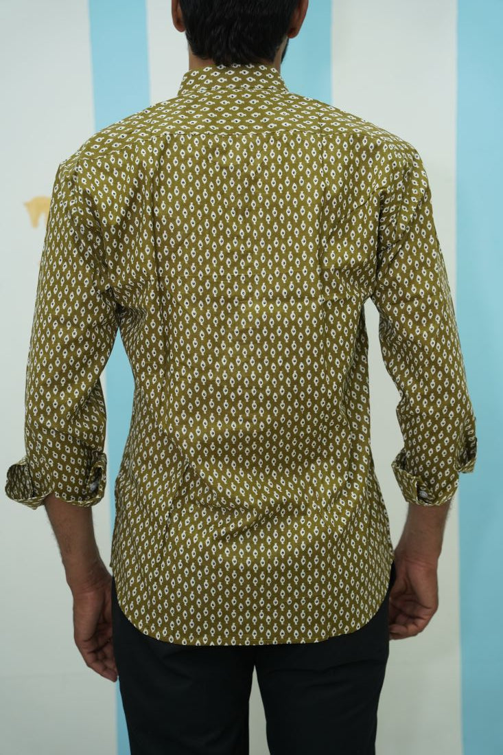 Olive Micro Buti Printed Short Kurta