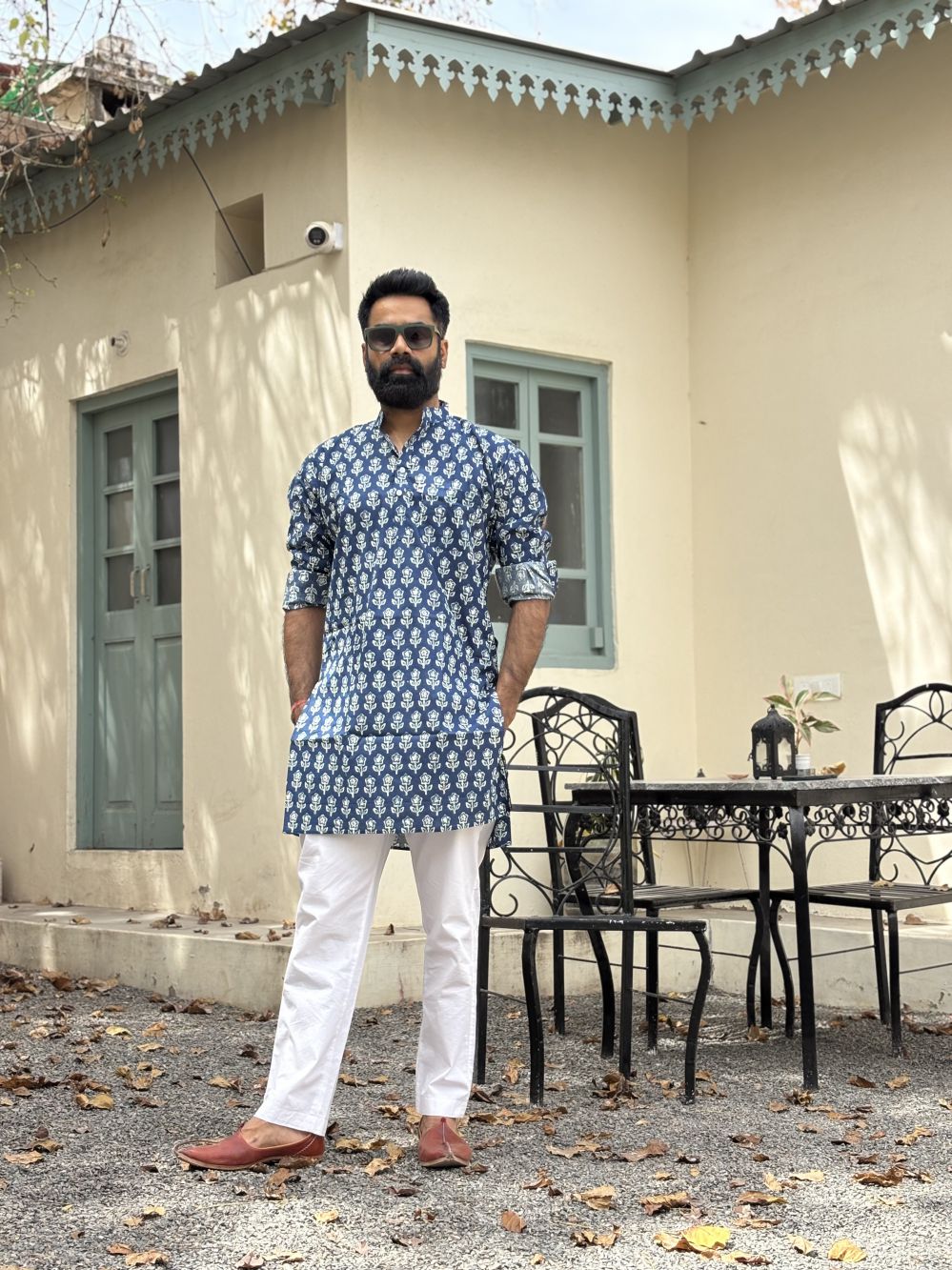 Printed Dark Blue Long Kurta