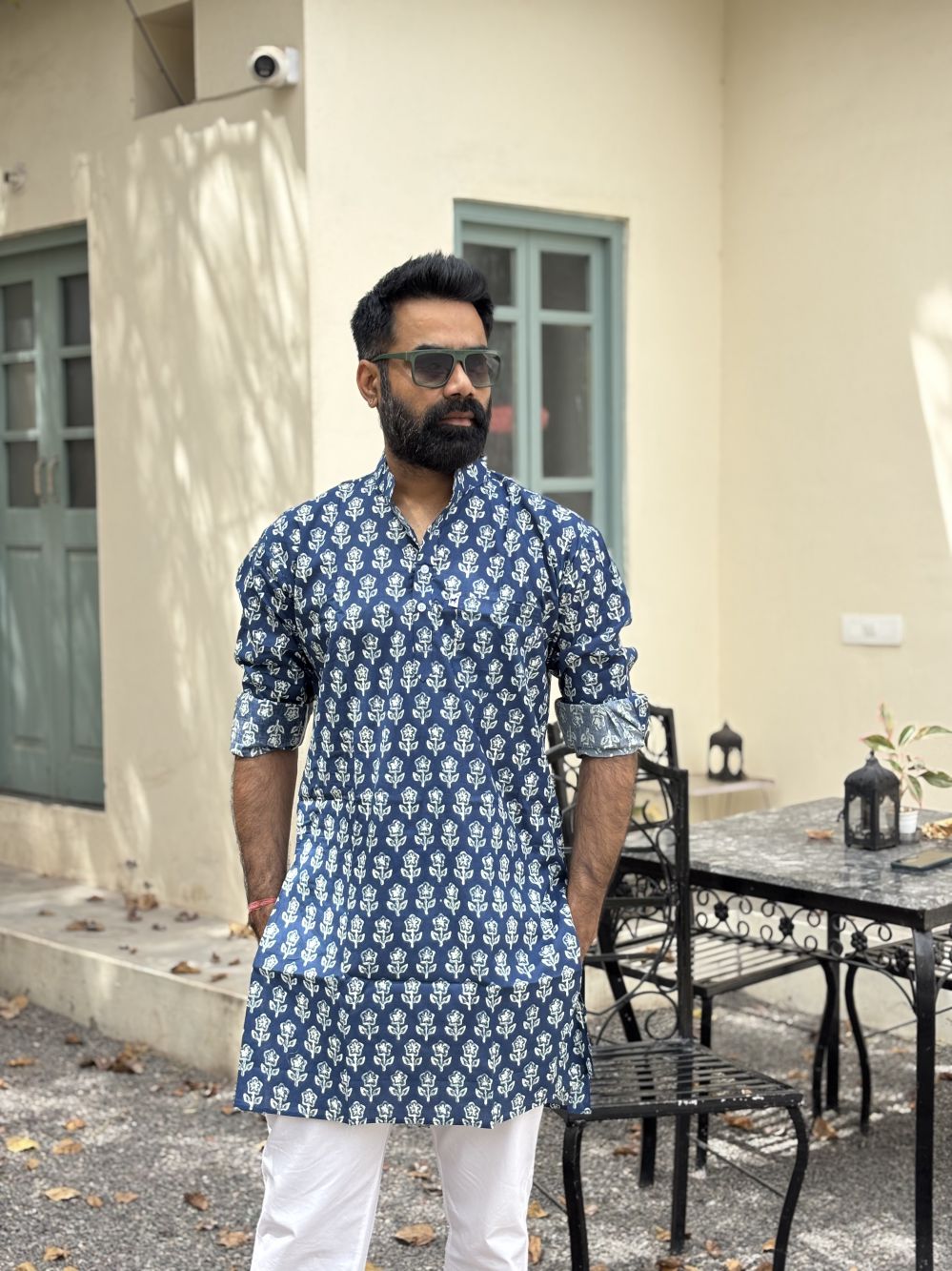 Printed Dark Blue Long Kurta