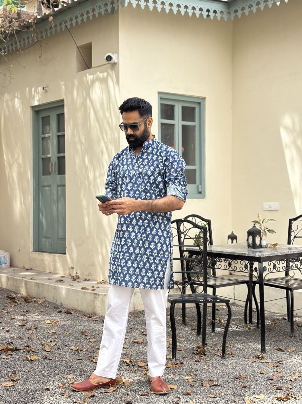 Printed Dark Blue Long Kurta