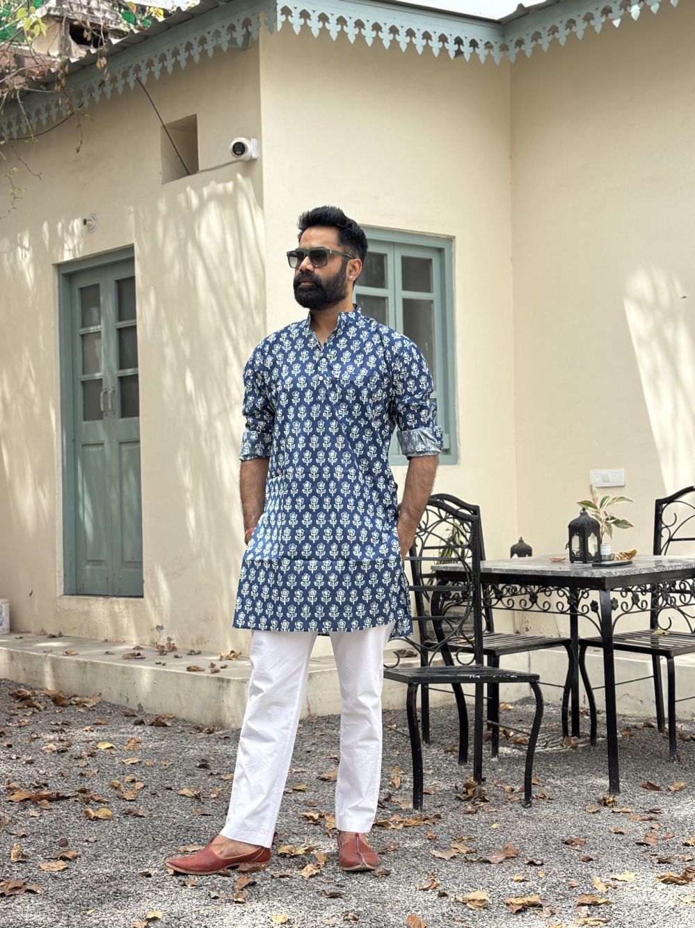 Printed Dark Blue Long Kurta