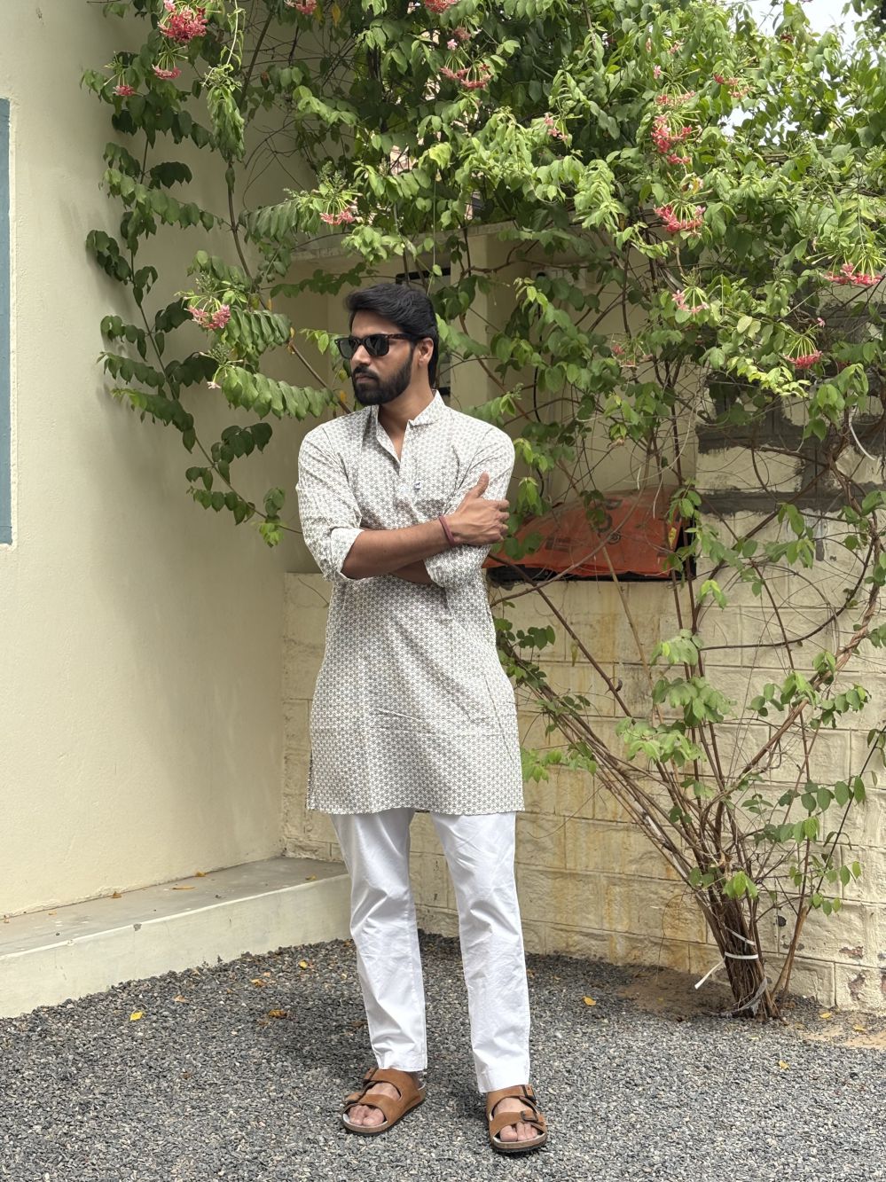 Printed White Long Kurta