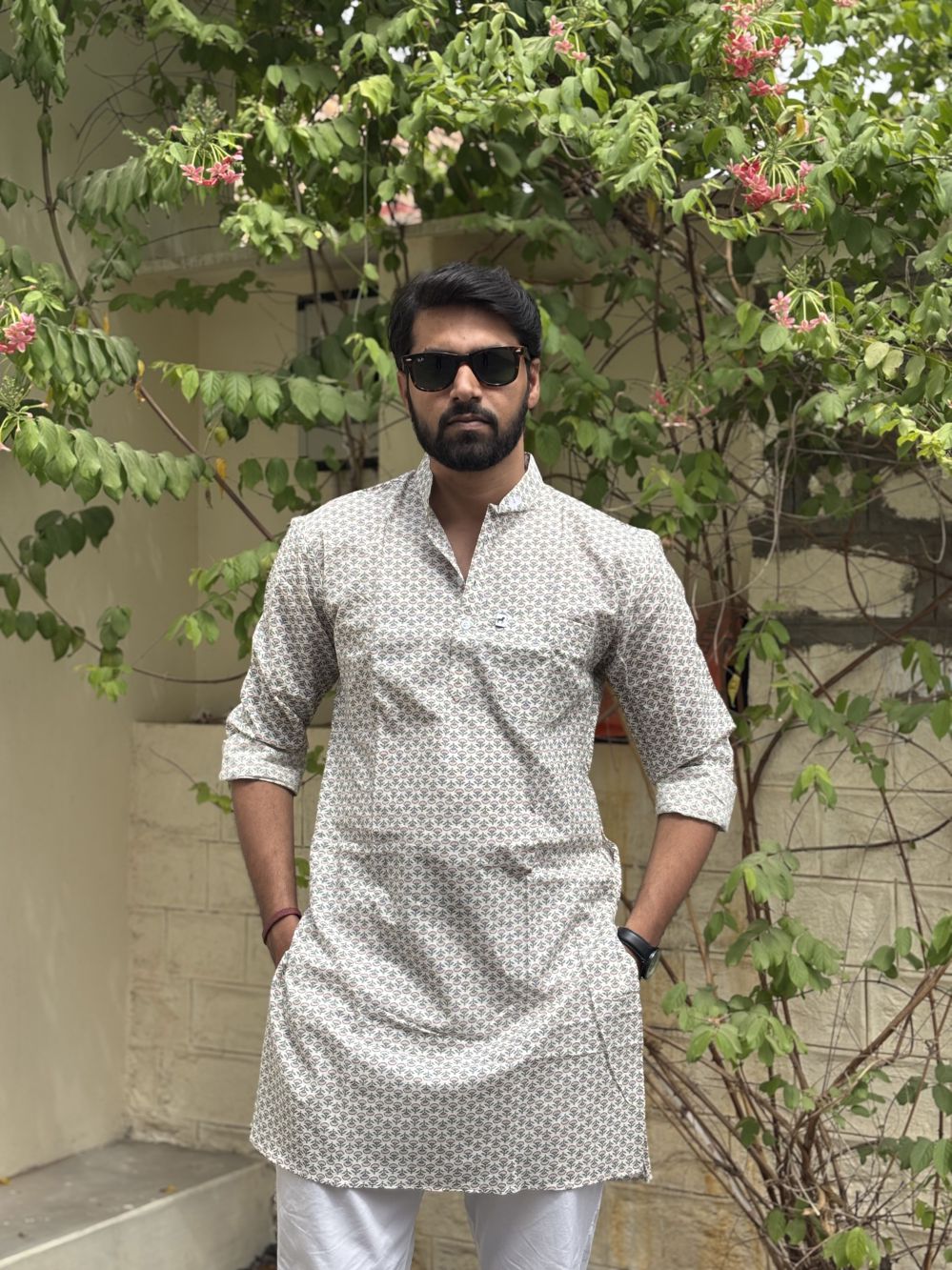 Printed White Long Kurta