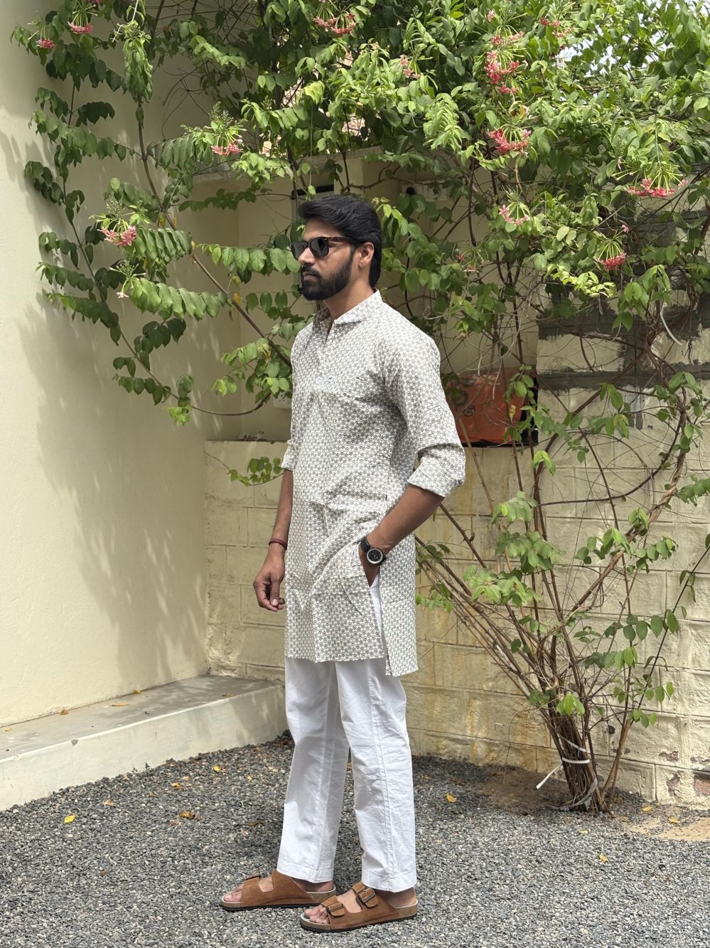 Printed White Long Kurta