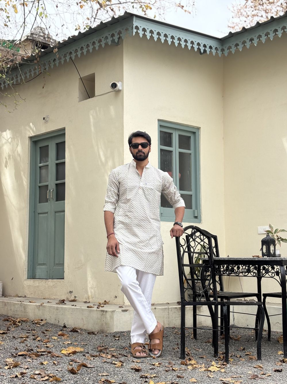 Printed White Long Kurta