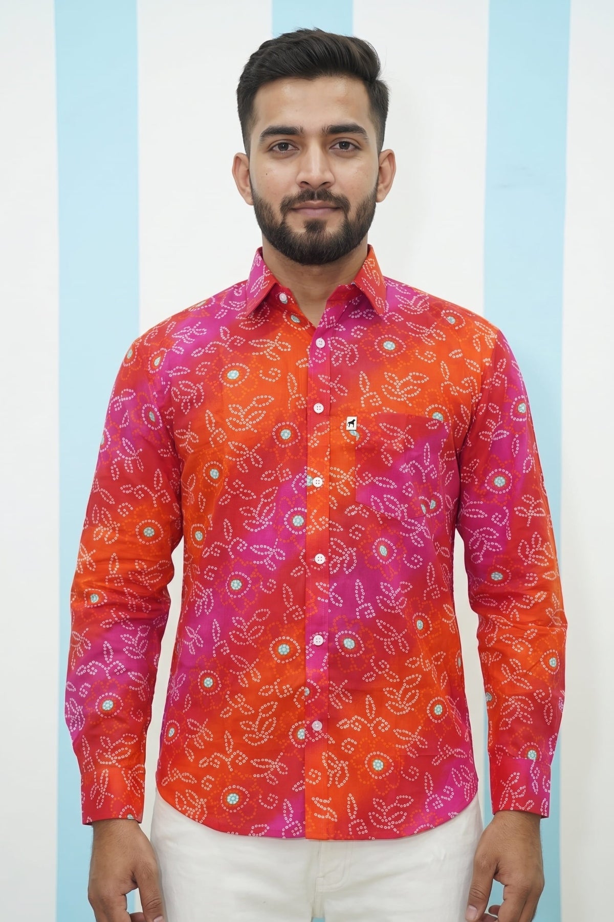 Red Pink Orange Leheriya Printed Shirt