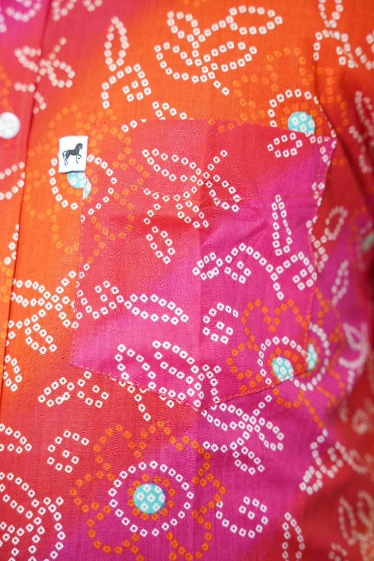 Red Pink Orange Leheriya Printed Shirt