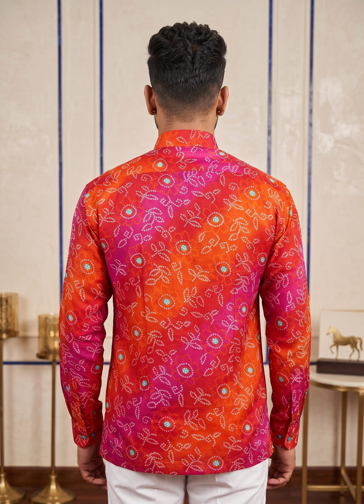 Red Pink Orange Leheriya Printed Shirt