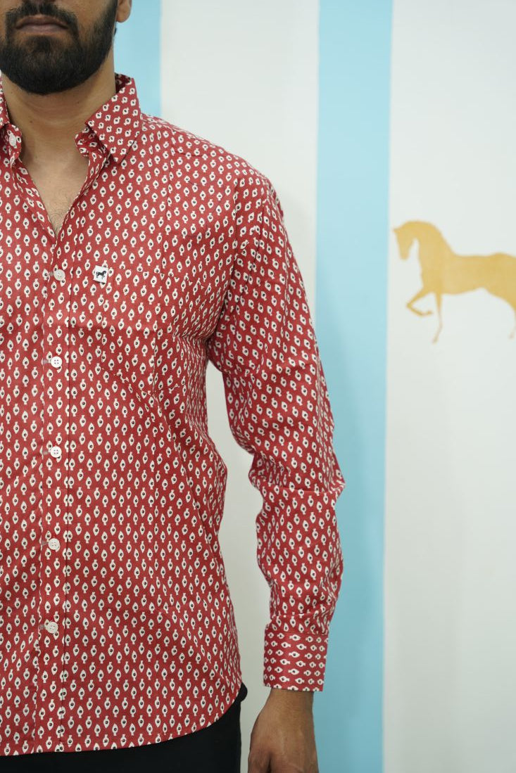 Red White Buti Printed Shirt