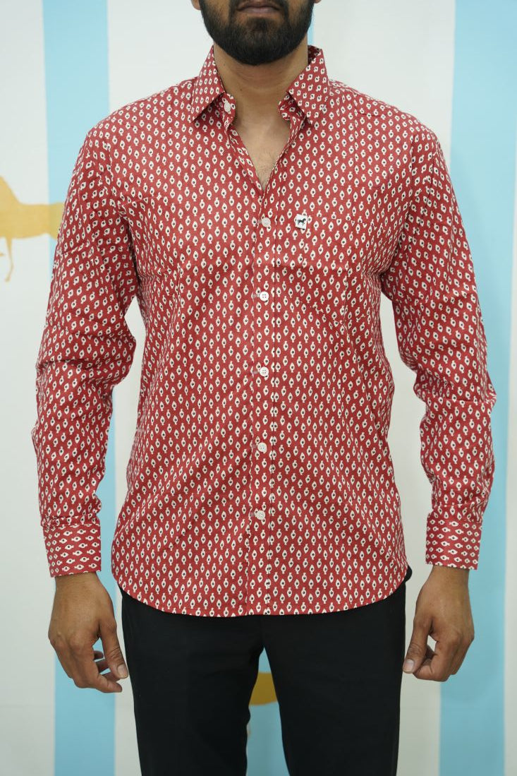 Red White Buti Printed Shirt