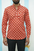 Rust Fan Printed Short Kurta