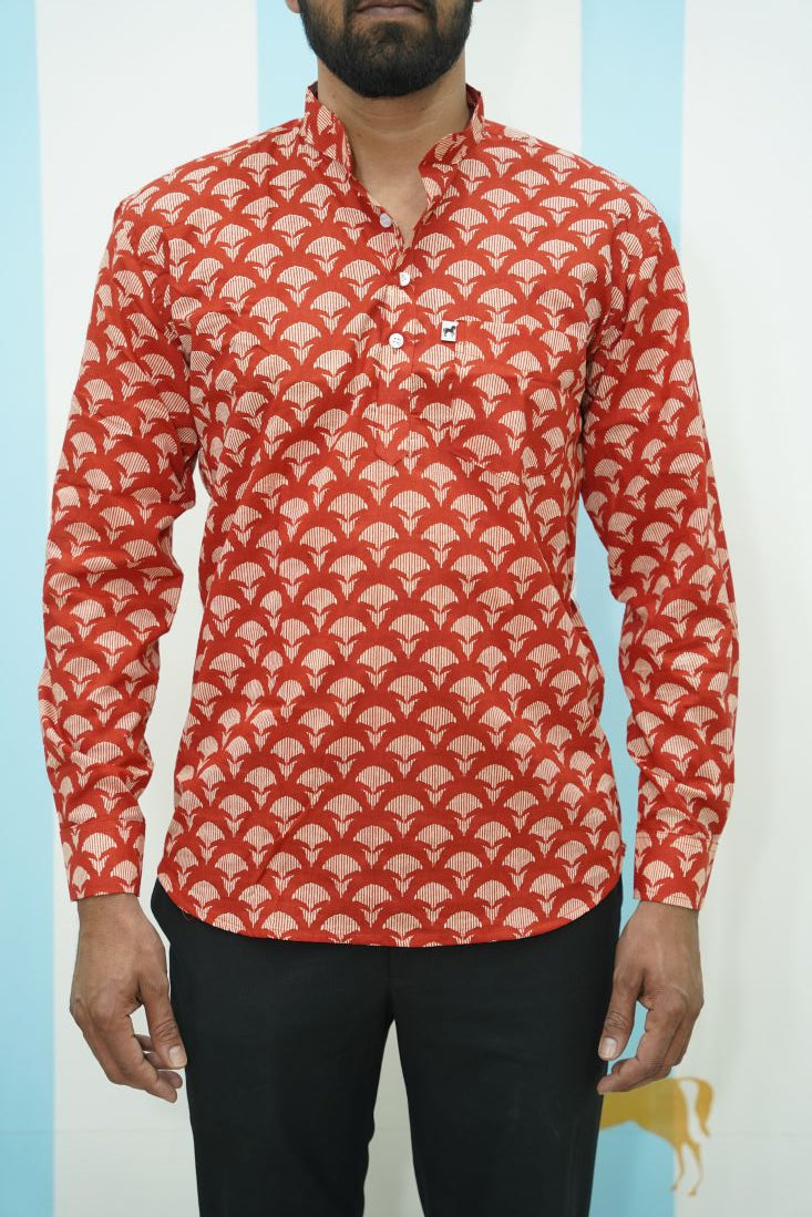 Rust Fan Printed Short Kurta