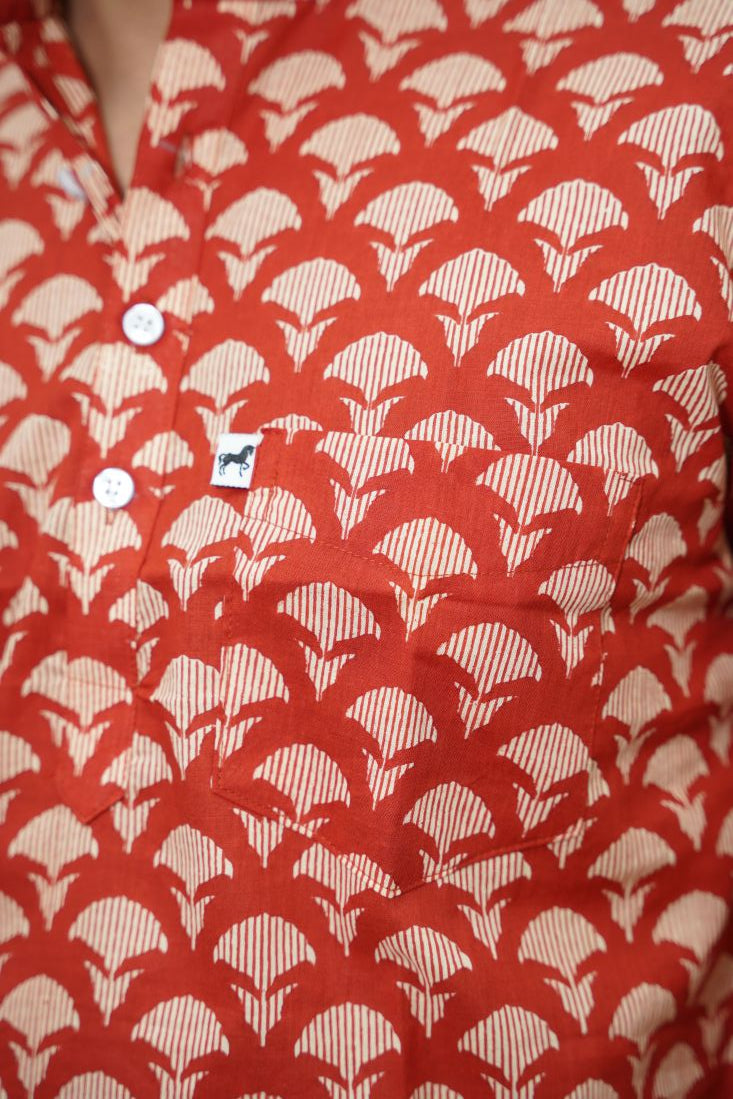 Rust Fan Printed Short Kurta