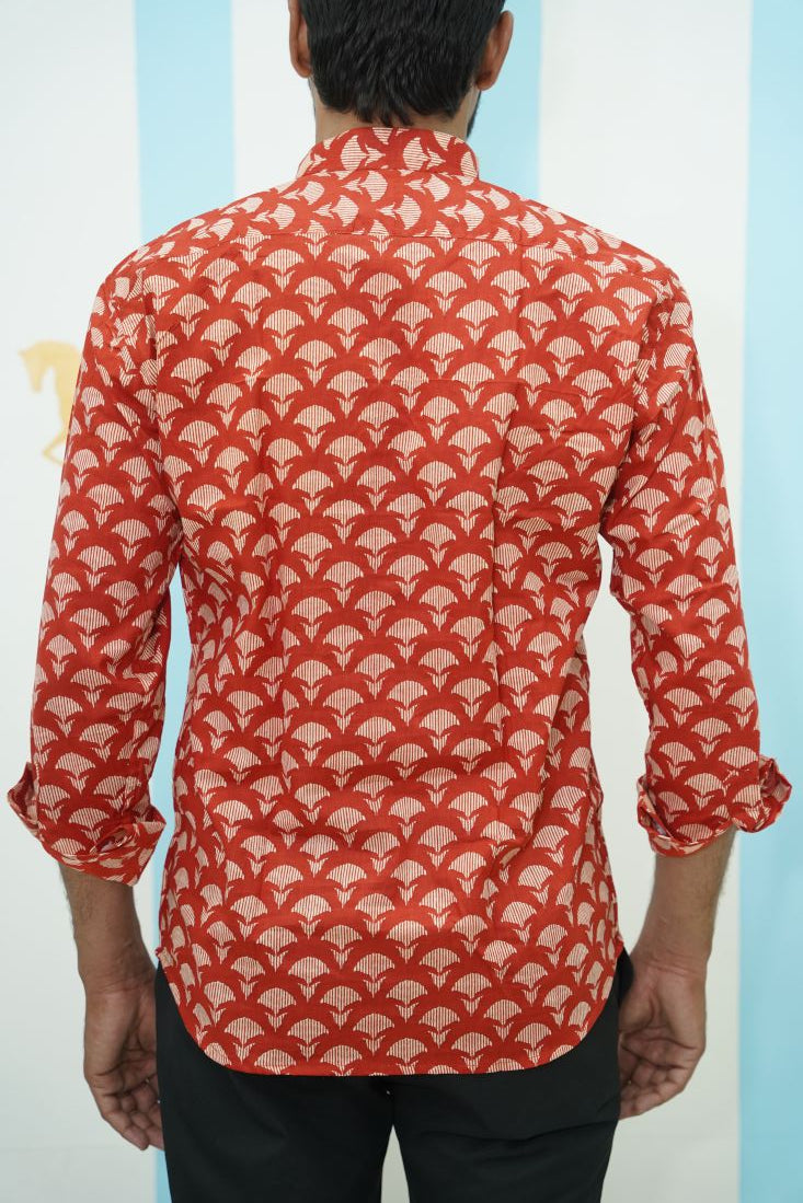 Rust Fan Printed Short Kurta