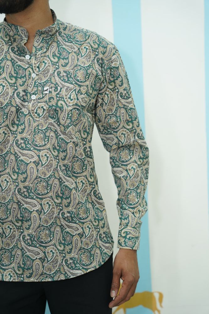 Sage Green Paisley Printed Short Kurta