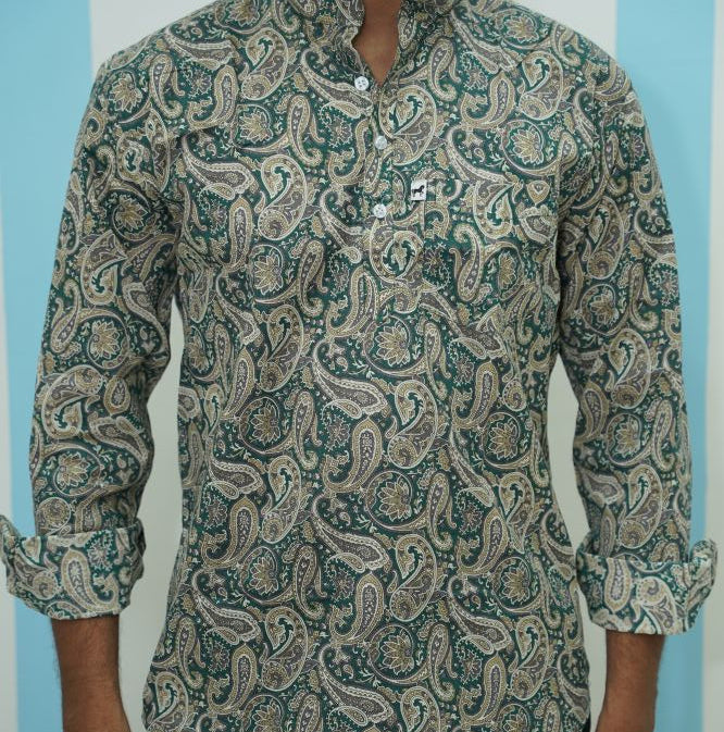 Sage Green Paisley Printed Short Kurta