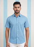 Sky Blue Ikat Buti Printed Shirt