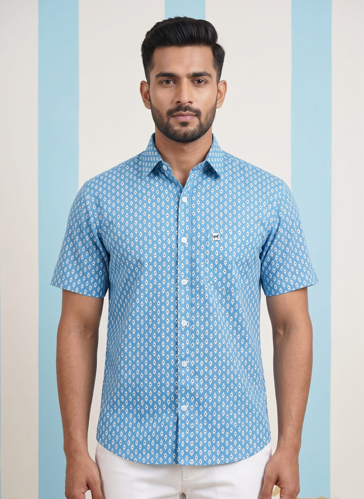 Sky Blue Ikat Buti Printed Shirt