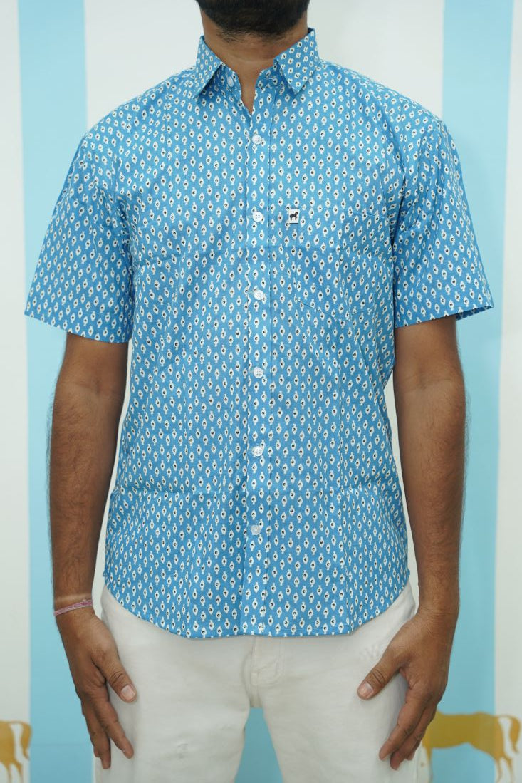 Sky Blue Ikat Buti Printed Shirt